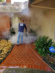 Power washing a walkway.